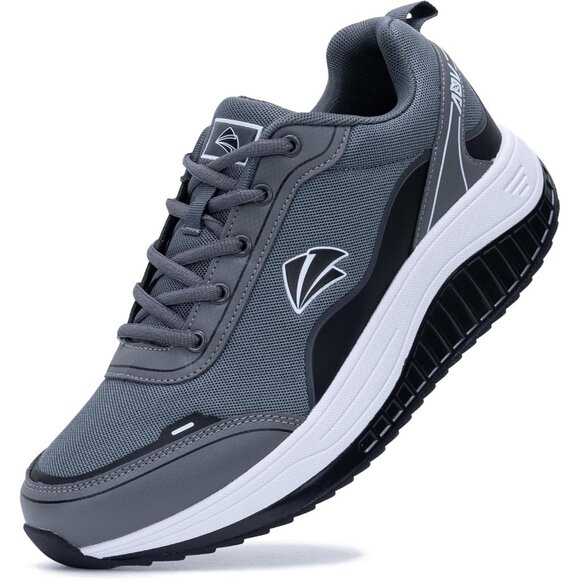 Men's Grey Walking Shoes Arch Support Plantar Wide Tennis Sneakers